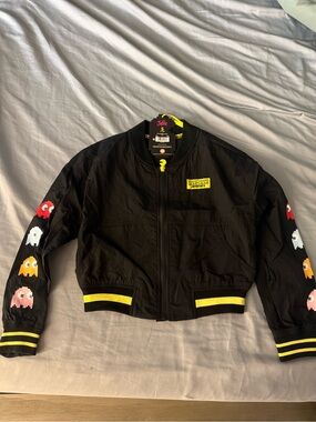 Justice Black Bomber Jacket with Yellow Trim and Pixel Ghosts